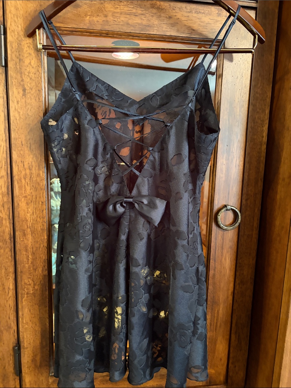 Victoria's Secret Peek a Boo Black Floral Slip Nightie, Large, Bow, Corset ties